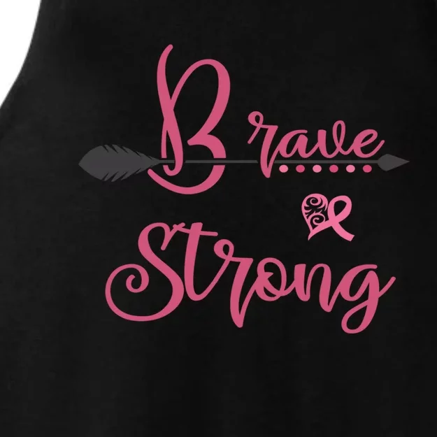 Brave And Strong Breast Cancer Survivor Pink Ribbon Gift Ladies Tri-Blend Wicking Tank