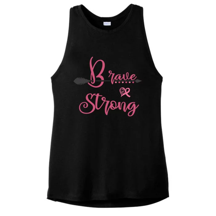 Brave And Strong Breast Cancer Survivor Pink Ribbon Gift Ladies Tri-Blend Wicking Tank