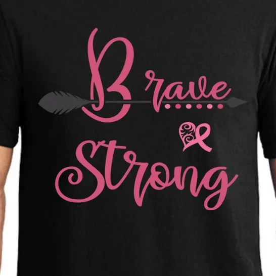 Brave And Strong Breast Cancer Survivor Pink Ribbon Gift Pajama Set