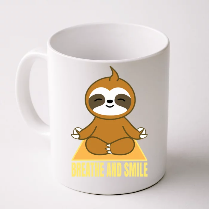 Breathe And Smile Meditating Sloth Lady 'S Yoga Namaste Gift Front & Back Coffee Mug