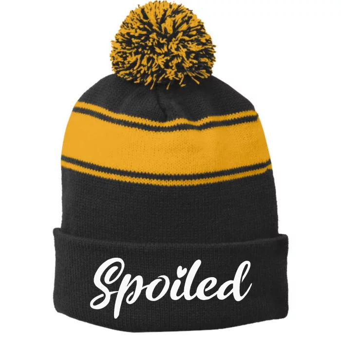 Broke And Spoiled Matching Couples Funny Stripe Pom Pom Beanie