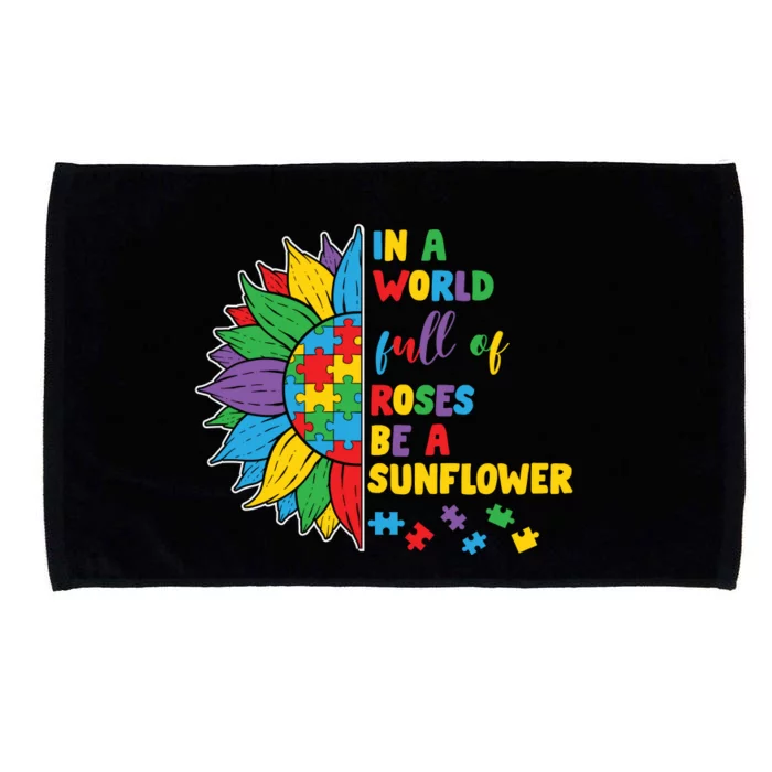 Be A Sunflower Autism Puzzles Gift Autism Awareness Day Microfiber Hand Towel