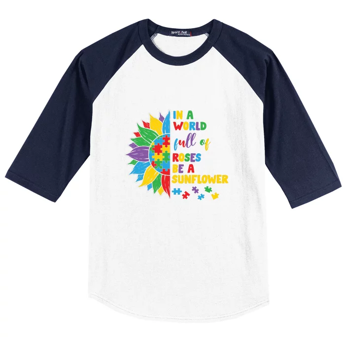 Be A Sunflower Autism Puzzles Gift Autism Awareness Day Baseball Sleeve Shirt