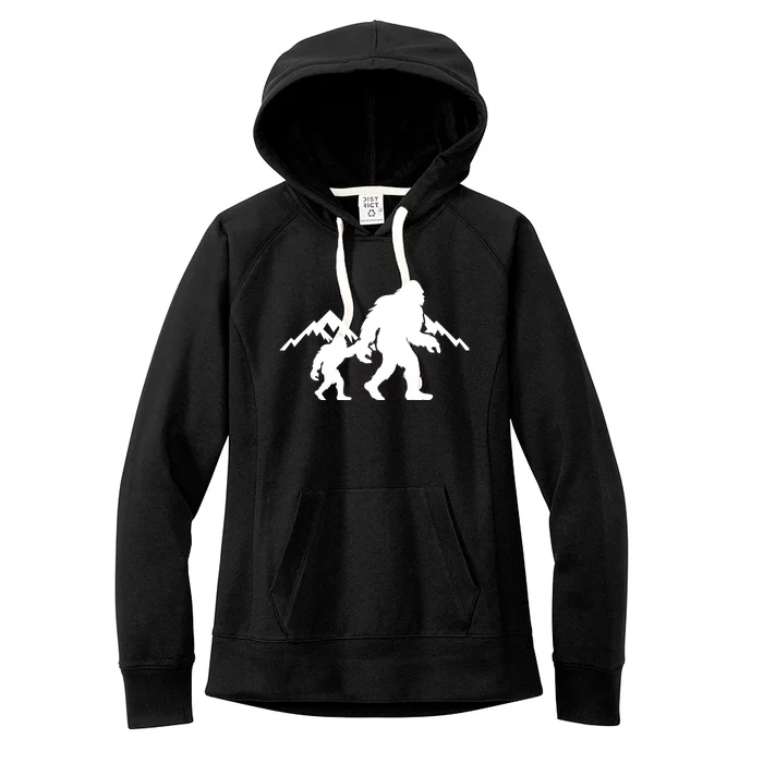 Bigfoot And Son Wild Outdoor Gift For Fathers Day Women's Fleece Hoodie