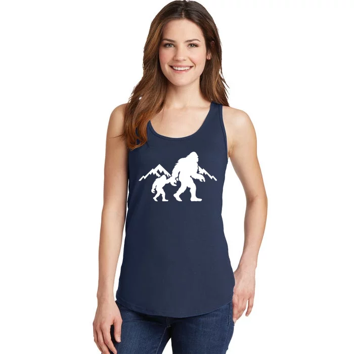 Bigfoot And Son Wild Outdoor Gift For Fathers Day Ladies Essential Tank