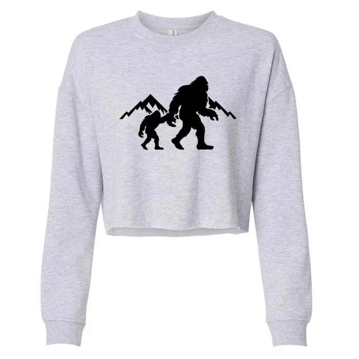 Bigfoot And Son Wild Outdoor Gift For Fathers Day Cropped Pullover Crew