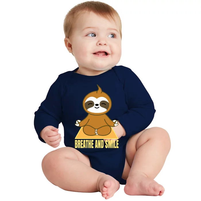 Breathe And Smile Meditating Sloth Lady S Yoga Namaste Gift Baby Long Sleeve Bodysuit