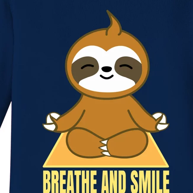 Breathe And Smile Meditating Sloth Lady S Yoga Namaste Gift Baby Long Sleeve Bodysuit