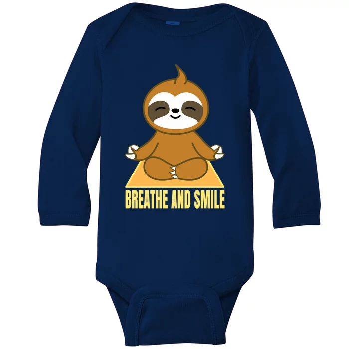 Breathe And Smile Meditating Sloth Lady S Yoga Namaste Gift Baby Long Sleeve Bodysuit