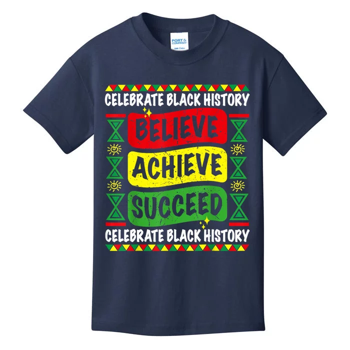 Believe Achieve Succeed Black History Month Proud African Kids T-Shirt