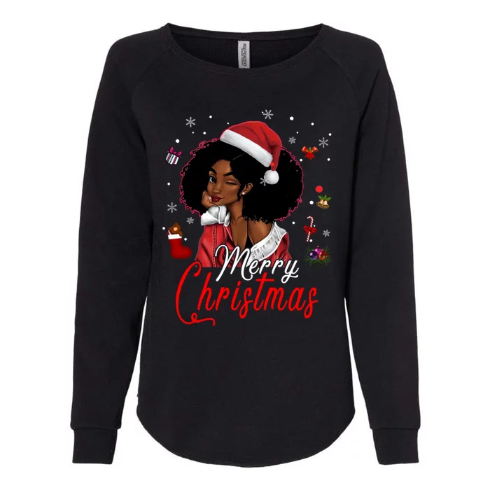 Black African Santa Hat African American Merry Christmas Pj Cool Gift Womens California Wash Sweatshirt