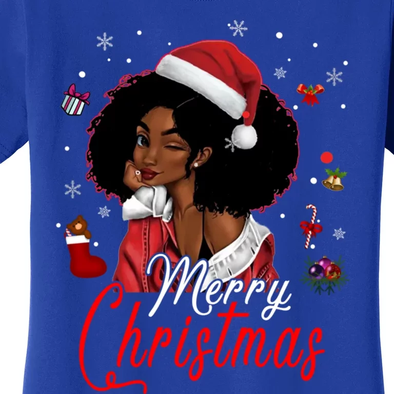 Black African Santa Hat African American Merry Christmas Pj Cool Gift Women's T-Shirt