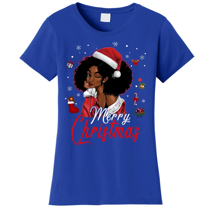 Black African Santa Hat African American Merry Christmas Pj Cool Gift Women's T-Shirt