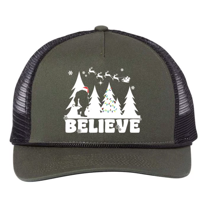 Bigfoot And Santa Believe In Christmas And Funny Gift Retro Rope Trucker Hat Cap