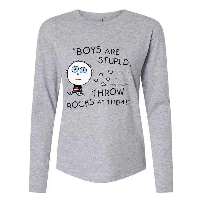 Boyfriend Are Stupid Throw Rocks At Them Funny Womens Cotton Relaxed Long Sleeve T-Shirt