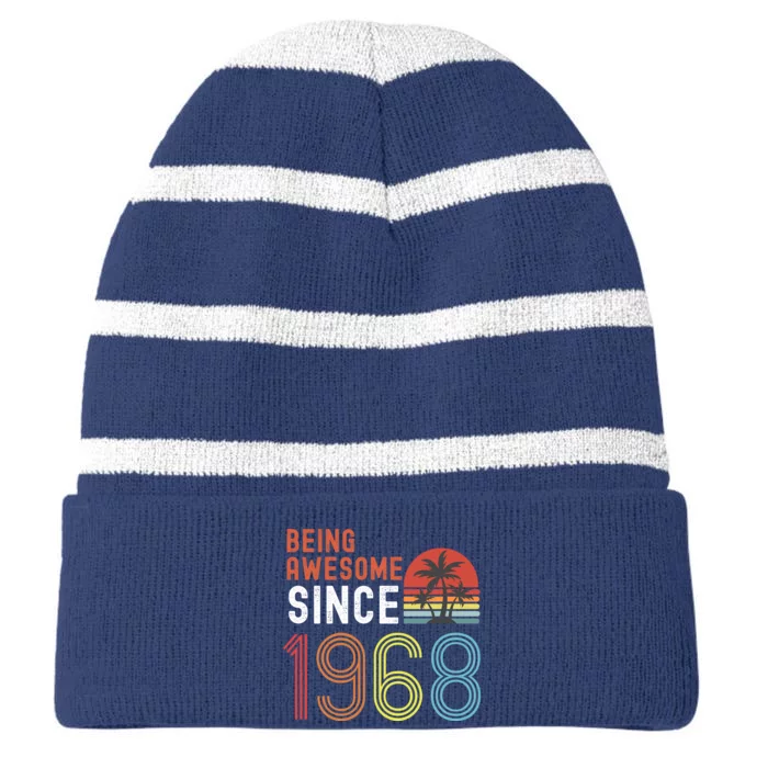 Being Awesome Since 1968, Made In 1968 Vintage 53rd Birthday Striped Beanie with Solid Band