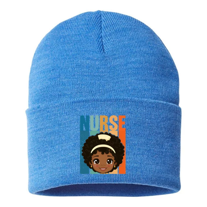 Black Afro Strong Nurse Black History Month Nursing Funny Gift Sustainable Knit Beanie