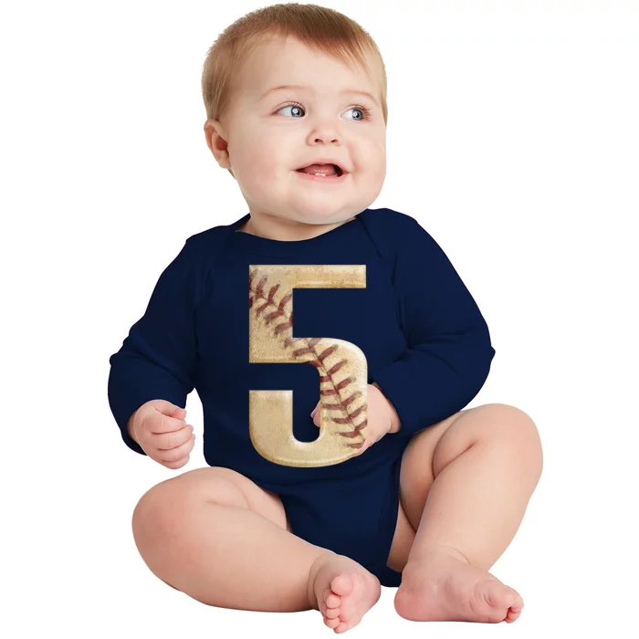 Baseball 5th Birthday Baby Long Sleeve Bodysuit