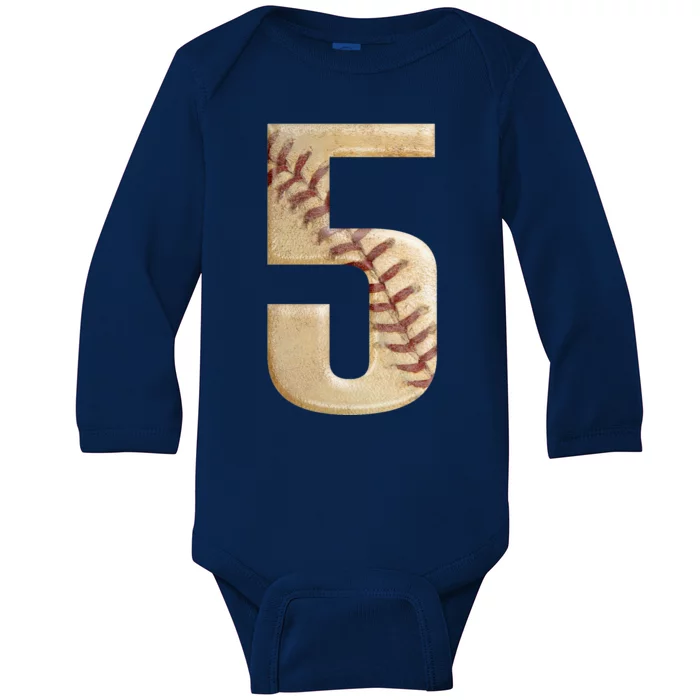 Baseball 5th Birthday Baby Long Sleeve Bodysuit