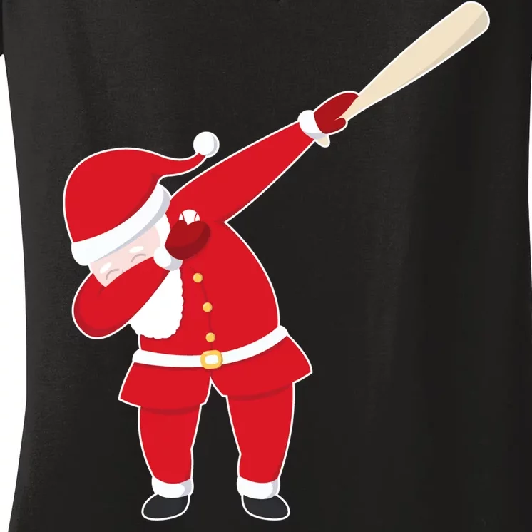 Baseball Bat Dabbing Santa Women's V-Neck T-Shirt