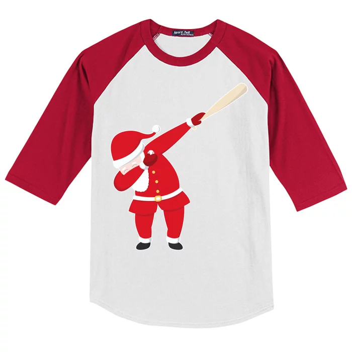 Baseball Bat Dabbing Santa Kids Colorblock Raglan Jersey