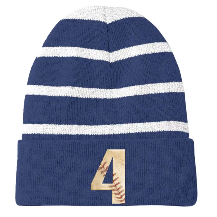 Baseball Birthday 4th birthday Striped Beanie with Solid Band