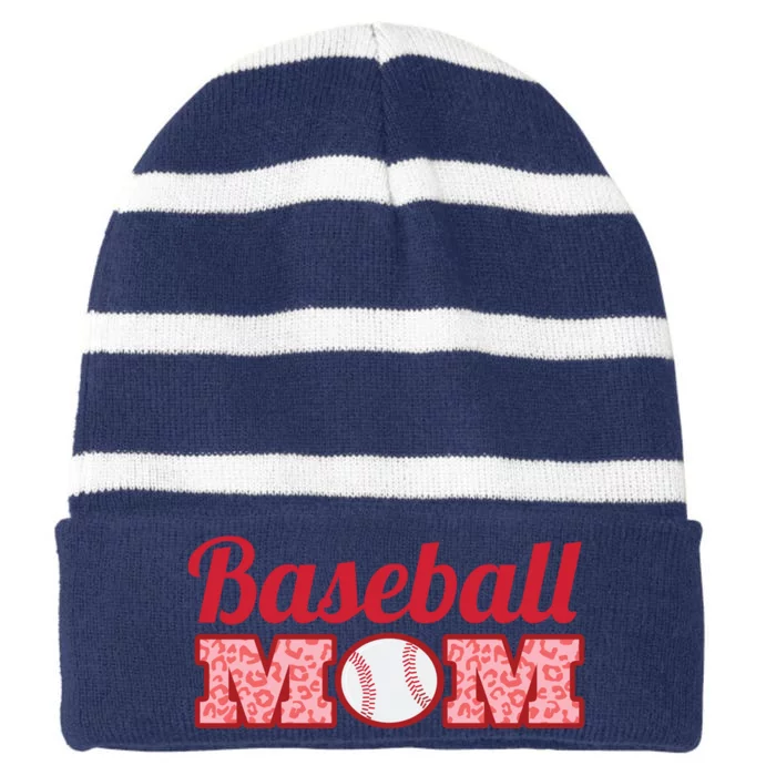 Baseball Mom Cheetah Print Striped Beanie with Solid Band