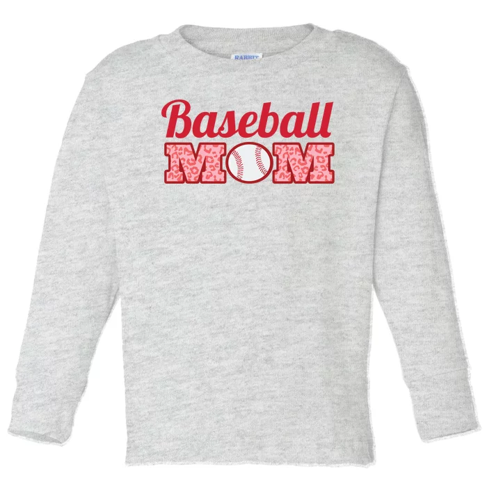 Baseball Mom Cheetah Print Toddler Long Sleeve Shirt