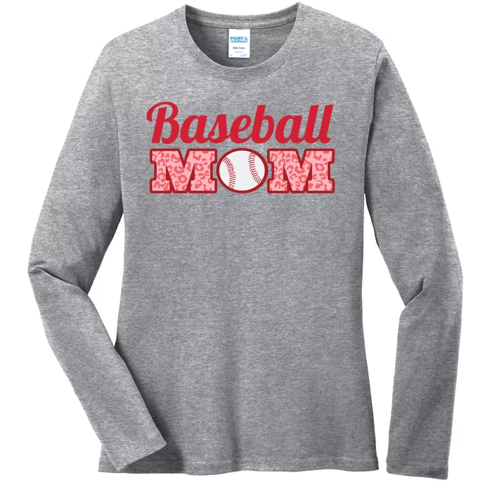 Baseball Mom Cheetah Print Ladies Long Sleeve Shirt