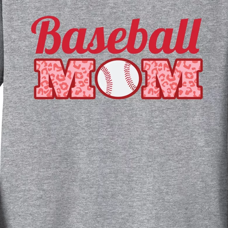 Baseball Mom Cheetah Print Kids Long Sleeve Shirt