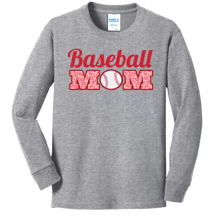 Baseball Mom Cheetah Print Kids Long Sleeve Shirt