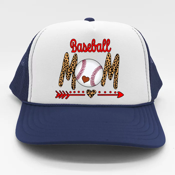 Baseball Mom Love Arrow Leopard Trucker Hat