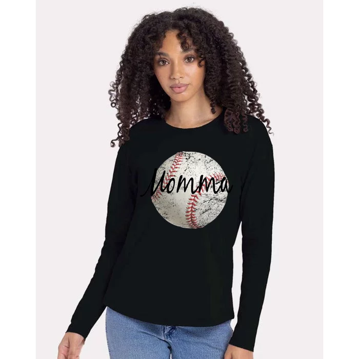 Baseball Momma Womens Cotton Relaxed Long Sleeve T-Shirt