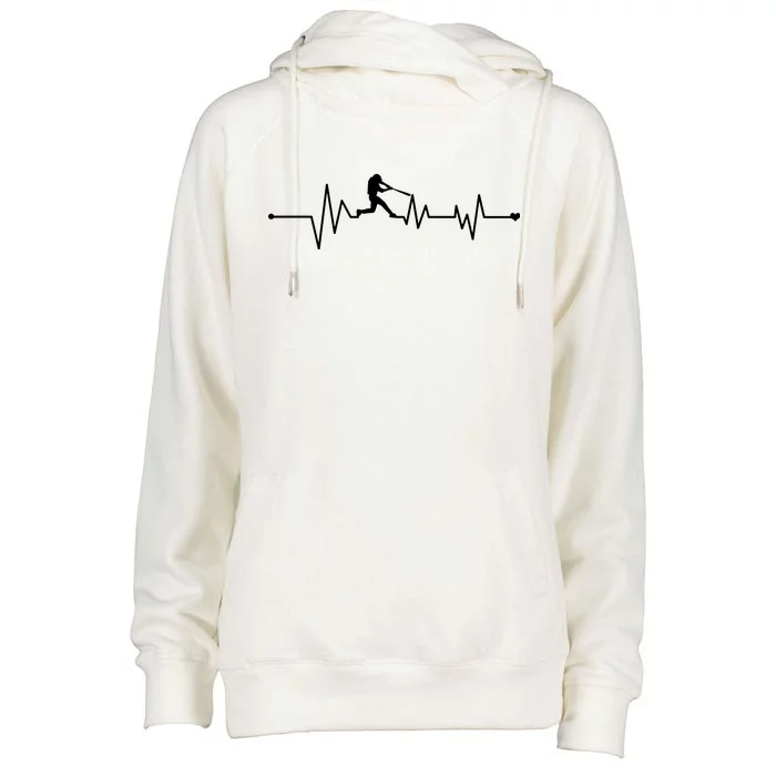 Baseball Player Heartbeat Womens Funnel Neck Pullover Hood