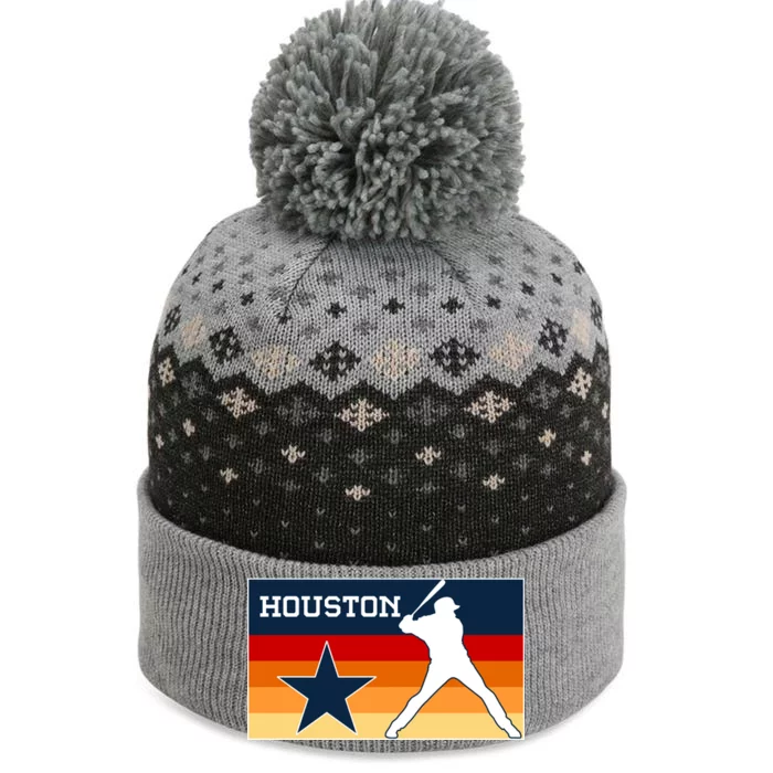 Baseball Player Silhouette Houston Flag The Baniff Cuffed Pom Beanie