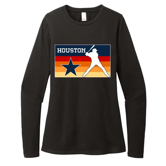 Baseball Player Silhouette Houston Flag Womens CVC Long Sleeve Shirt