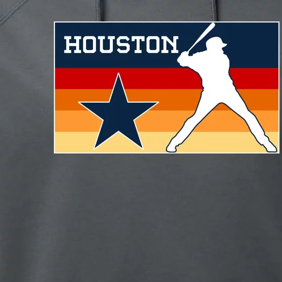 Baseball Player Silhouette Houston Flag Performance Fleece Hoodie