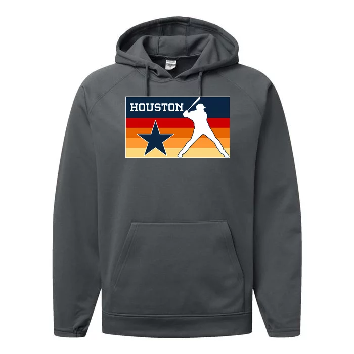 Baseball Player Silhouette Houston Flag Performance Fleece Hoodie