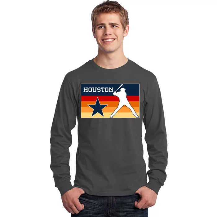 Baseball Player Silhouette Houston Flag Long Sleeve Shirt