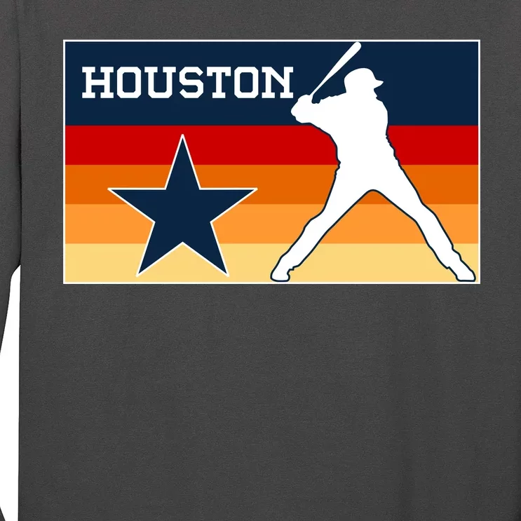 Baseball Player Silhouette Houston Flag Long Sleeve Shirt