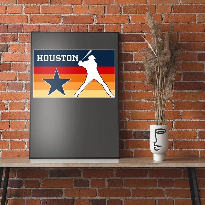 Baseball Player Silhouette Houston Flag Poster