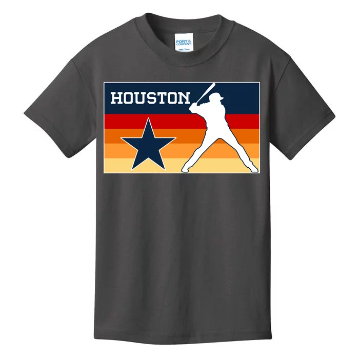 Baseball Player Silhouette Houston Flag Kids T-Shirt