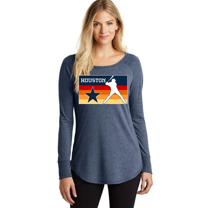 Baseball Player Silhouette Houston Flag Women's Perfect Tri Tunic Long Sleeve Shirt