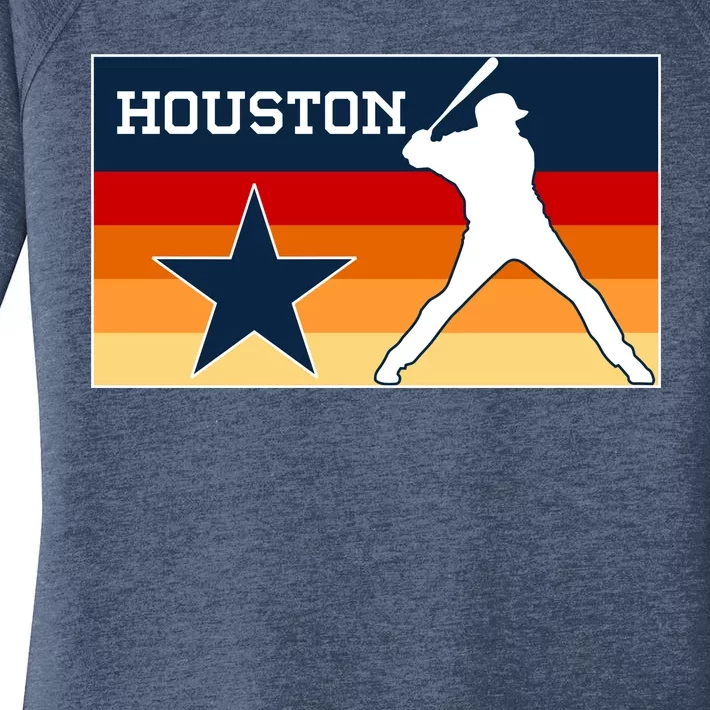 Baseball Player Silhouette Houston Flag Women's Perfect Tri Tunic Long Sleeve Shirt