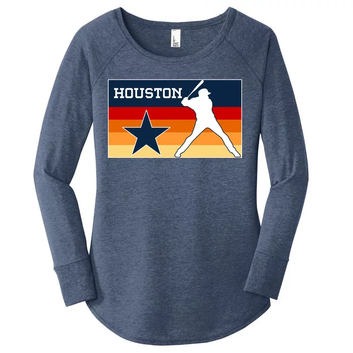 Baseball Player Silhouette Houston Flag Women's Perfect Tri Tunic Long Sleeve Shirt