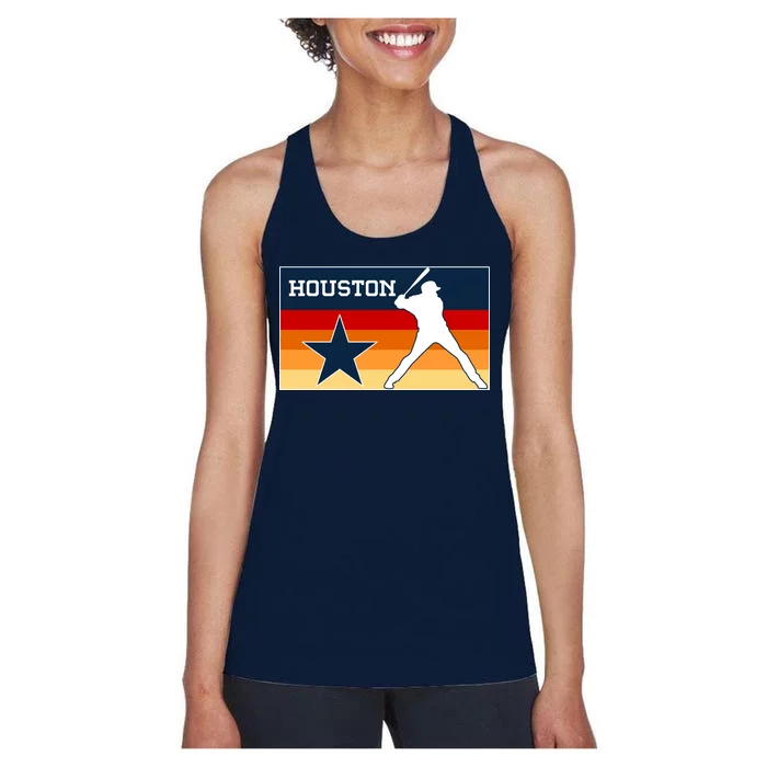 Baseball Player Silhouette Houston Flag Women's Racerback Tank