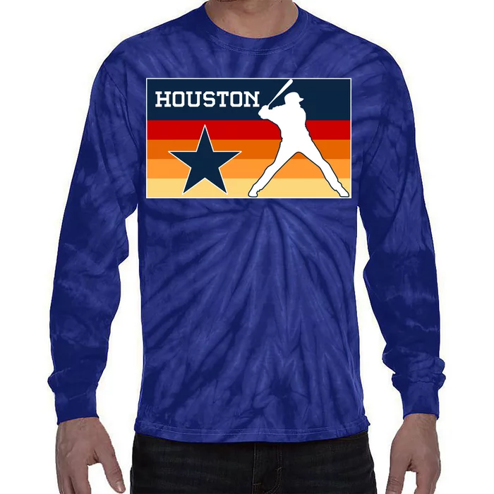 Baseball Player Silhouette Houston Flag Tie-Dye Long Sleeve Shirt