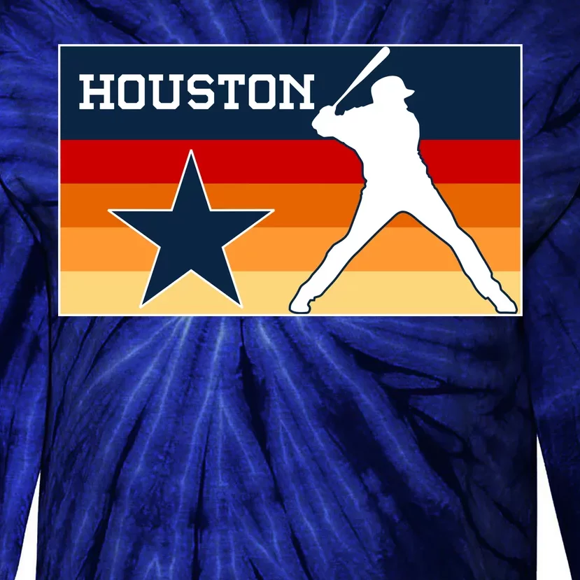 Baseball Player Silhouette Houston Flag Tie-Dye Long Sleeve Shirt