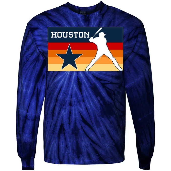 Baseball Player Silhouette Houston Flag Tie-Dye Long Sleeve Shirt