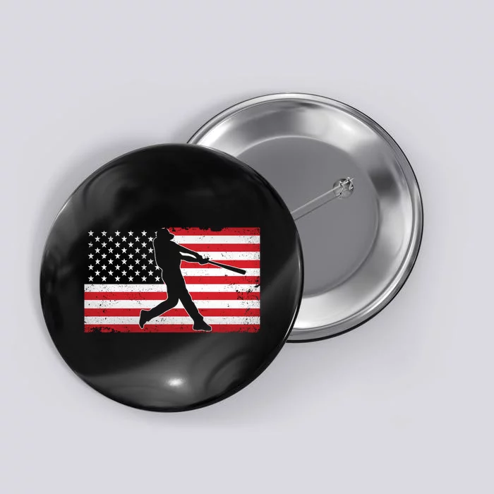 Baseball Player USA American Flag Button